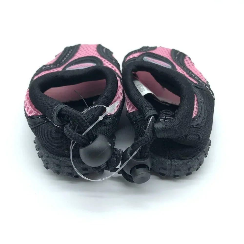 Easy USA Toddler Girls Water Shoes Slip On Mesh Fabric Drawstring Pink Black 5
